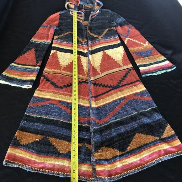 Free People Long Pattern Hooded Cardi Size M - Picture 8 of 12